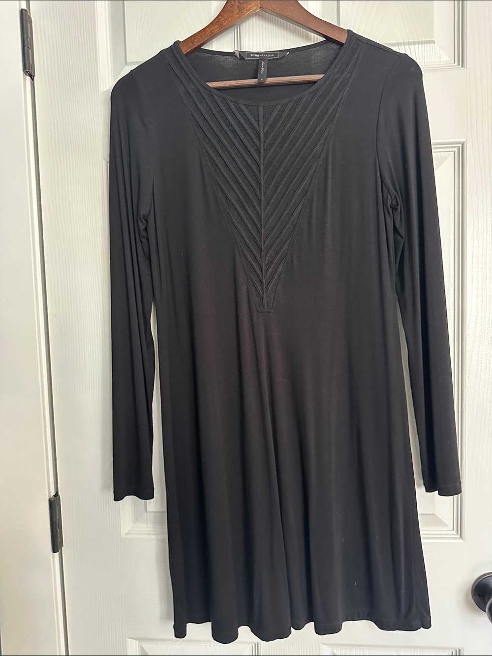 BCBGMaxAzria Black Long-Sleeve A-Line Dress with Chevron Panel